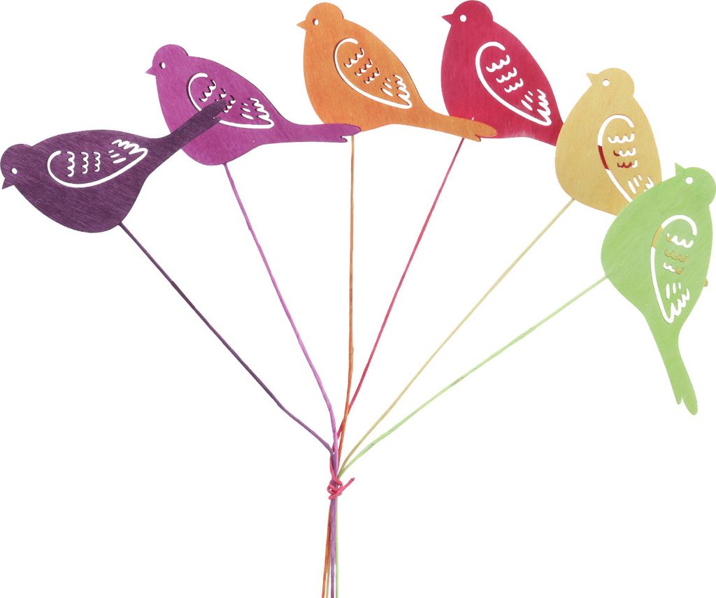 Frühlingsdeko Holz Blumenstecker Vogel 28cm Set 18 Stück – Bunte Pflanzenstecker Deko