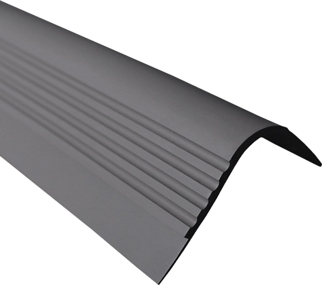 QUEST Treppenkantenprofil 40x42mm, 1.5m, Treppenprofil PVC für Treppenstufen, Treppenkantenschutz mit Rillen, Antirutsch, RDT, dunkelgrau