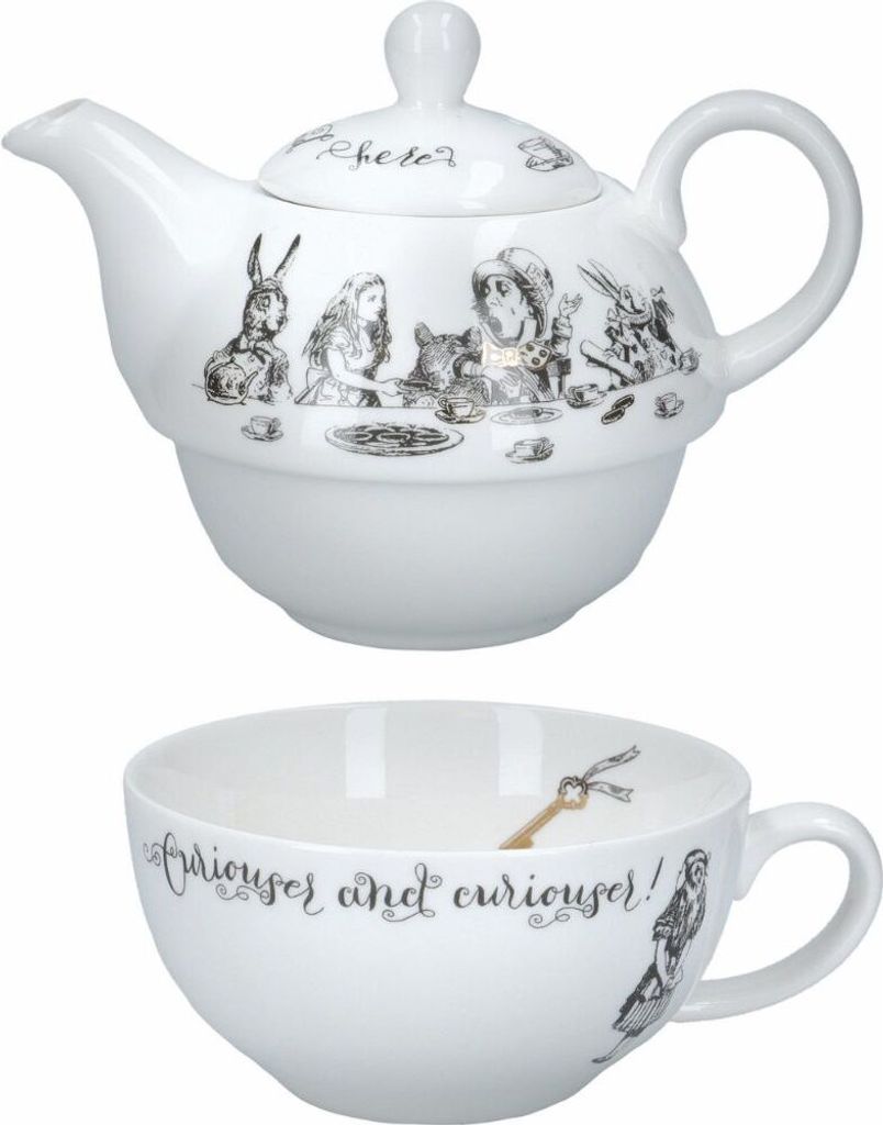 V&A - Set de Tea de Alice im Wunderland de las Wonderland, Set de Teekanne und Becher de Porzellan, Farbe Weiß, Geschenkbox, 250 ml