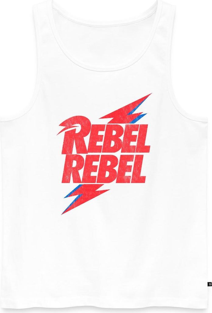 Spreadshirt David Bowie Rebel Rebel Mit Blitz Männer Premium Tank Top, M, Weiß