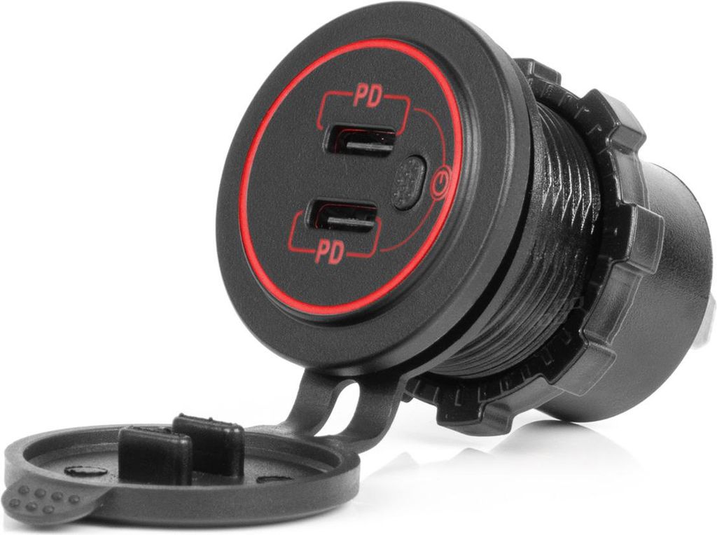 Wasserdichte USB-C Auto-Ladegerät mit Schalter 12V/24V und LED-Anzeige