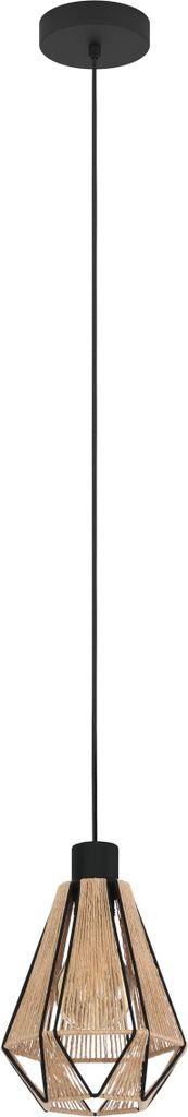 EGLO Pendelleuchte Esstisch Adwickle, Hängelampe für Wohnzimmer und Esszimmer, Textil Esszimmerlampe aus Hanf in Natur und Metall in schwarz, E27