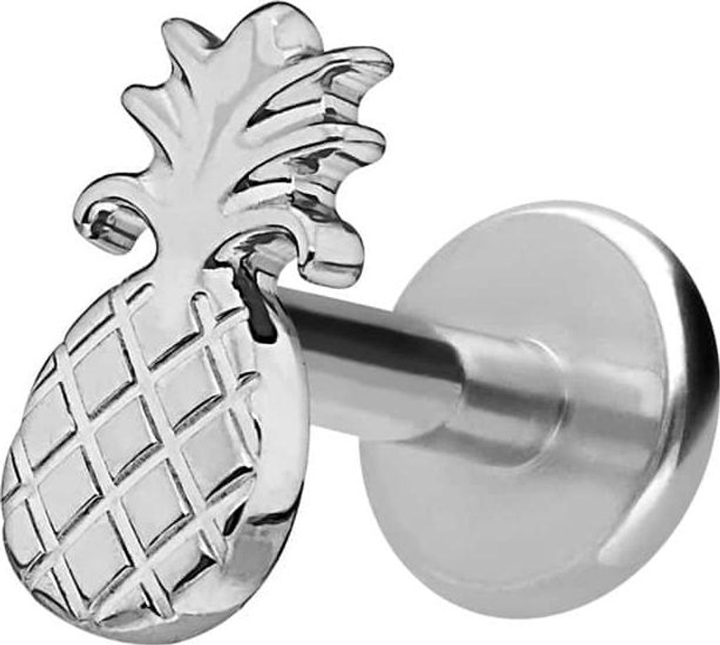 Ohrpiercing, Nasenpiercing Titan Labret mit Innengewinde ANANAS Silber Stablänge: 6mm | Stabstärke: 1,2mm