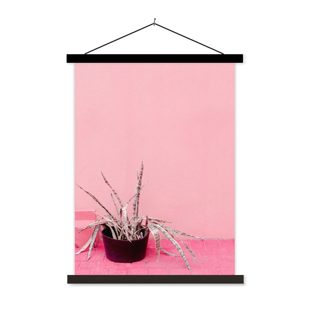 MuchoWow Textilposter Sommer - Rosa - Pflanzen 60x80 cm mit schwarzem Rahmen - Plakathalter