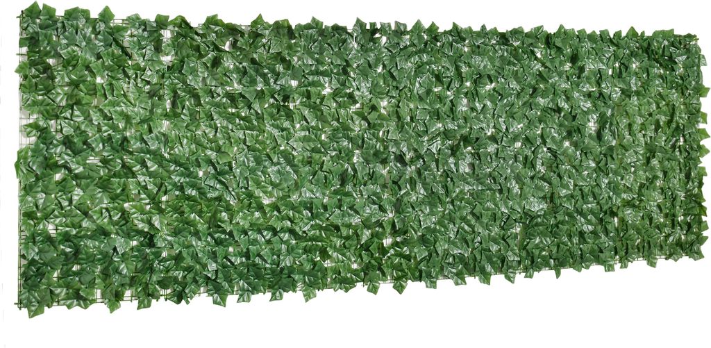 A dark green artificial hedge panel against a white background.