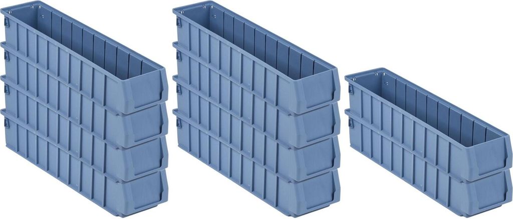 SparSet 10x Regalkasten 500 SN mit Etikett & Schutzhaube | HxBxT 9x11,7x50cm | 3,5 Liter | Sichtlagerkasten, Sortimentskasten, Sortimentsbox, Klein...