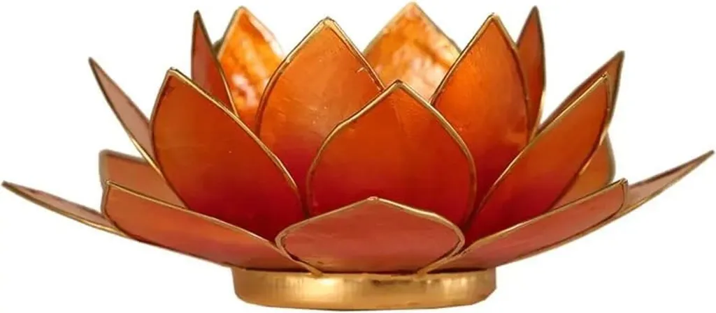 Bougeoir Lotus 13,5 cm en Nacre Rose Orange avec Finition Dorée Chic