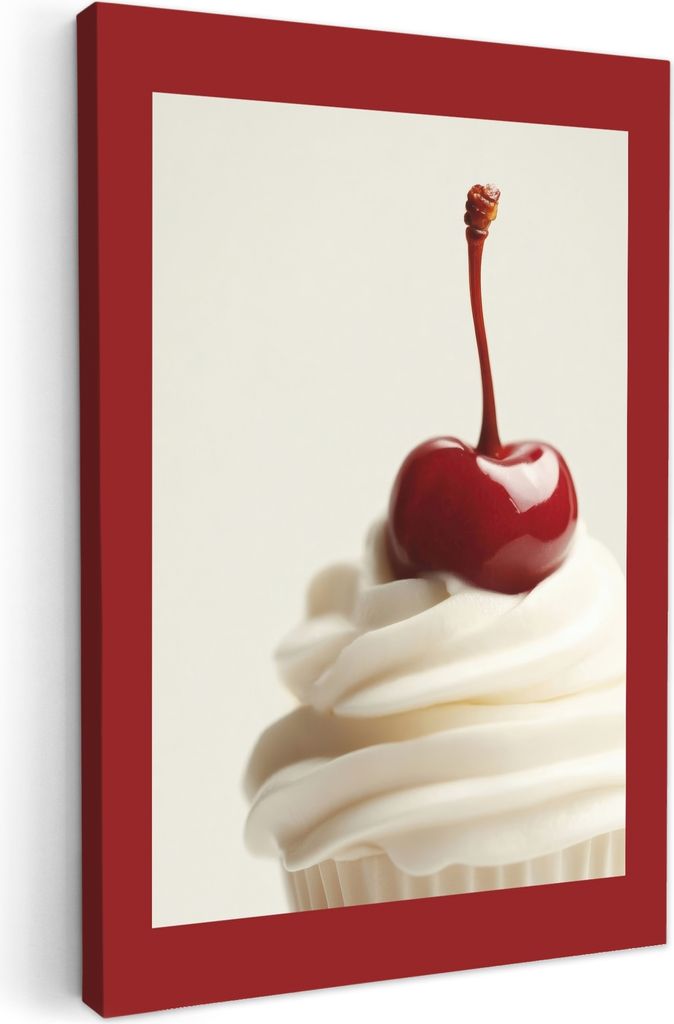 Leinwand Bilder 20x30 cm - Küche - Dunkelrot - Cupcake - Kirsche, Bilder Modern, Leinwandbilder, Wanddeko