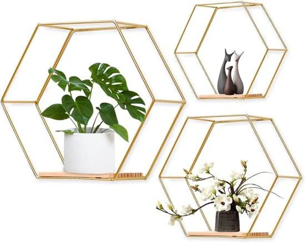 Lot 3 supports muraux géométriques finition or pour déco chic et moderne