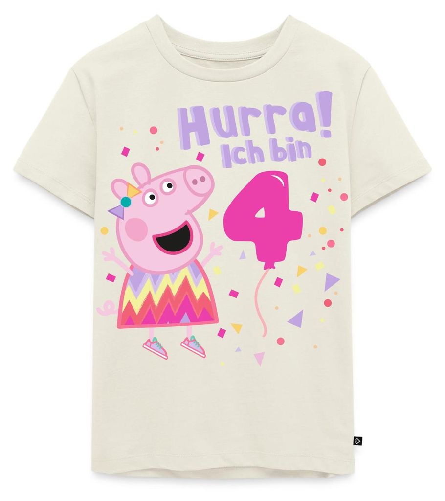 Spreadshirt Peppa Wutz Hurra Ich Bin 4 Jahre Kinder Premium T-Shirt, 122/128 (6 Jahre), Naturweiß
