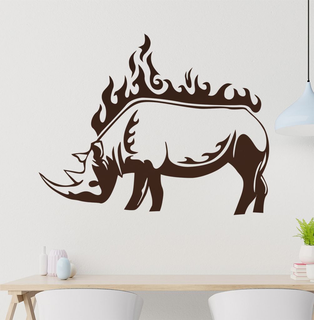 Nashorn Flammen Wandtattoo in 6 Größen - Wandaufkleber Wall Sticker - Dekoration, Küche, Wohnzimmer, Schlafzimmer, Badezimmer