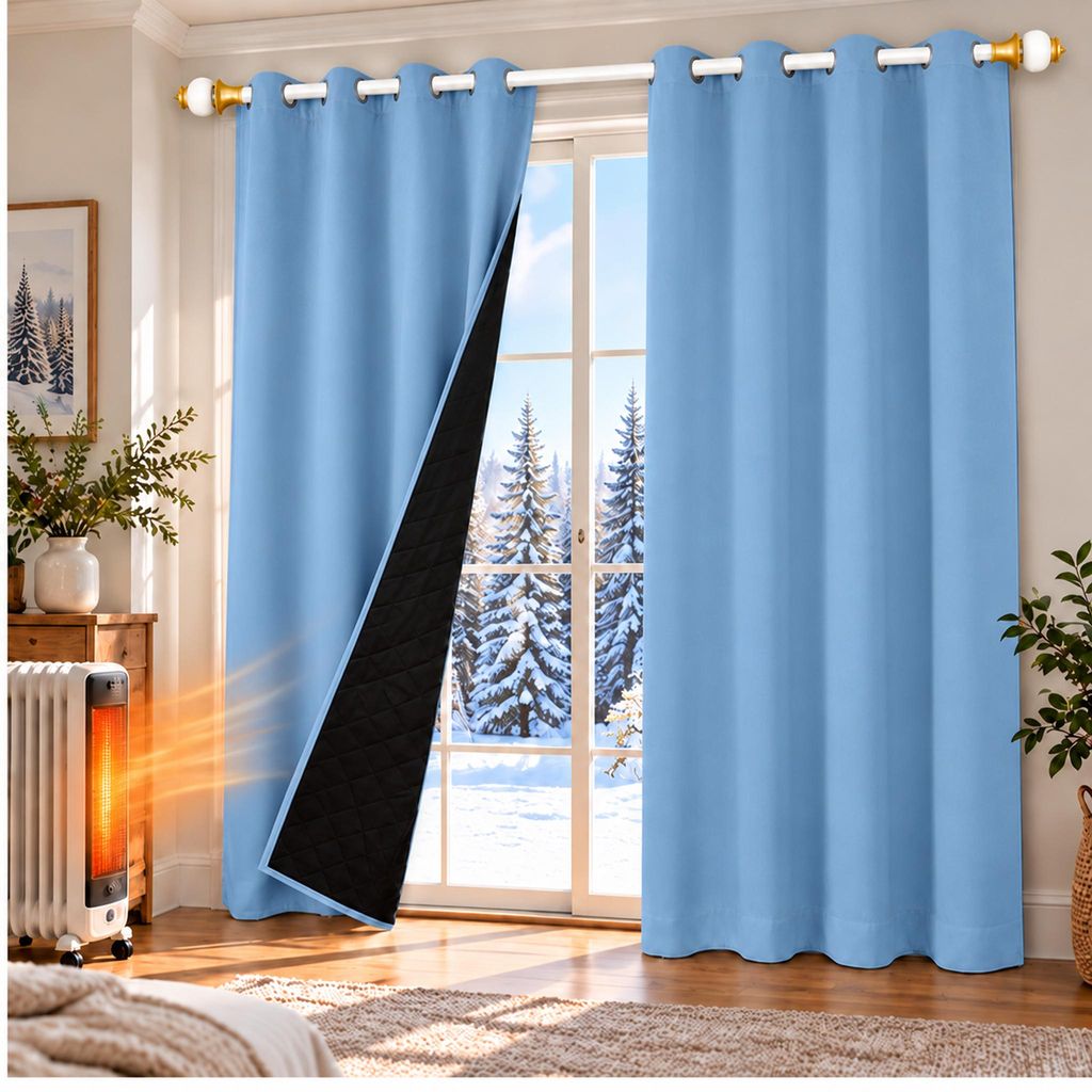 1x 100% Verdunkelung Thermo Vorhänge Blau Blickdicht Produktbild 
