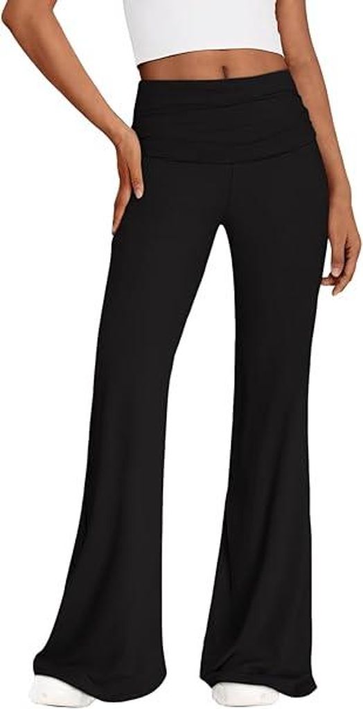 REORIA Damen Leggings Hose Elegant Weites Bein Schwarz L