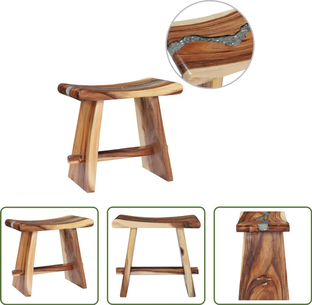 Petit tabouret stable en bois de suar massif contre les espaces vides