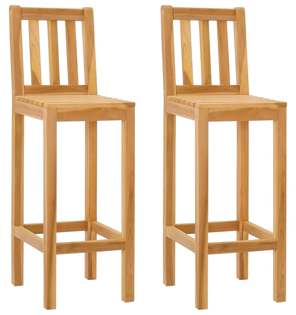 Tabouret de Bar 110 cm en Teck Brut Massif et Durable - Ensemble de 2 Pièces