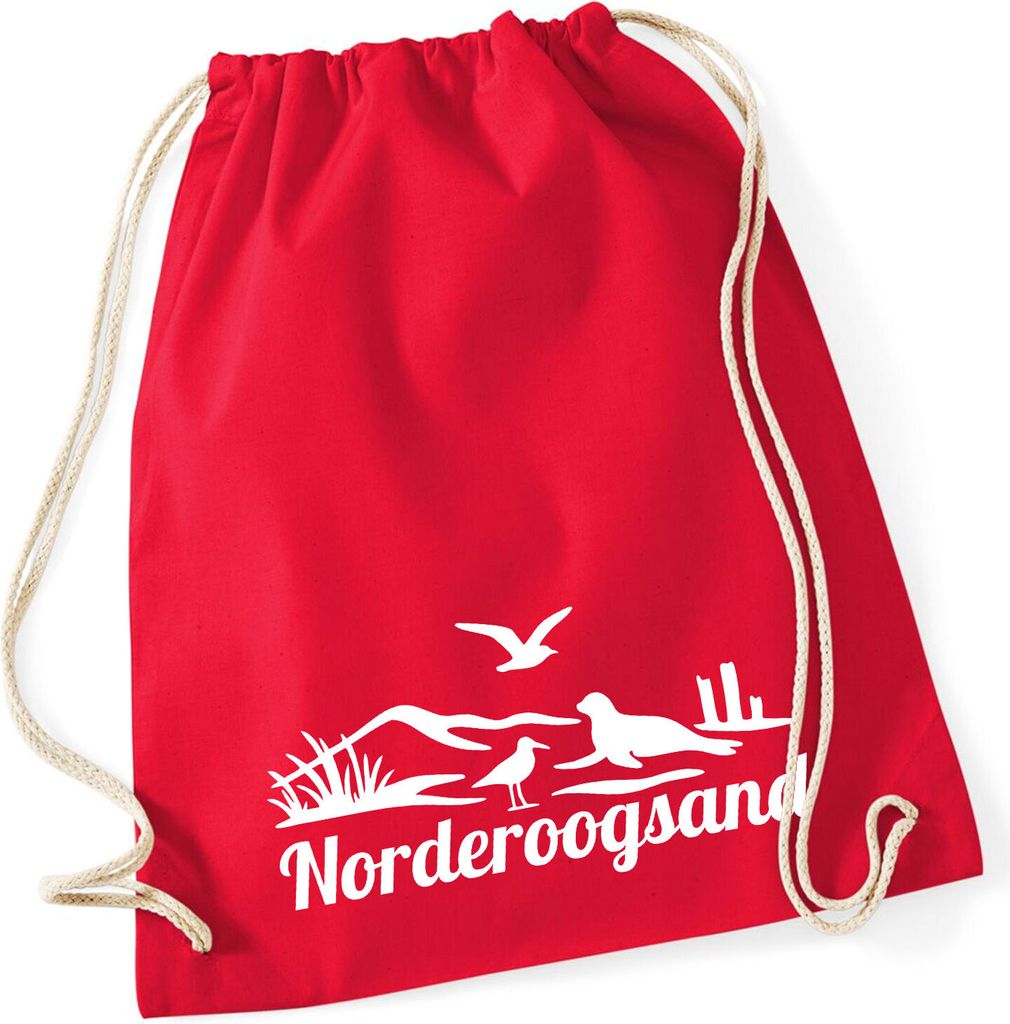 Huuraa Turnbeutel Norderoogsand Strandmotiv 12 Liter Classic Red Baumwolle Rucksack Geschenkidee