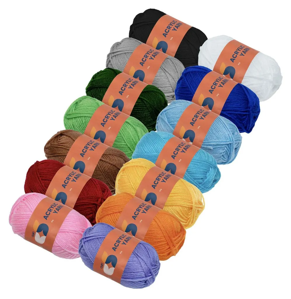 Kit Crochet et Tricot 14 Pelotes de Laine Acrylique Coloris Variés 50g