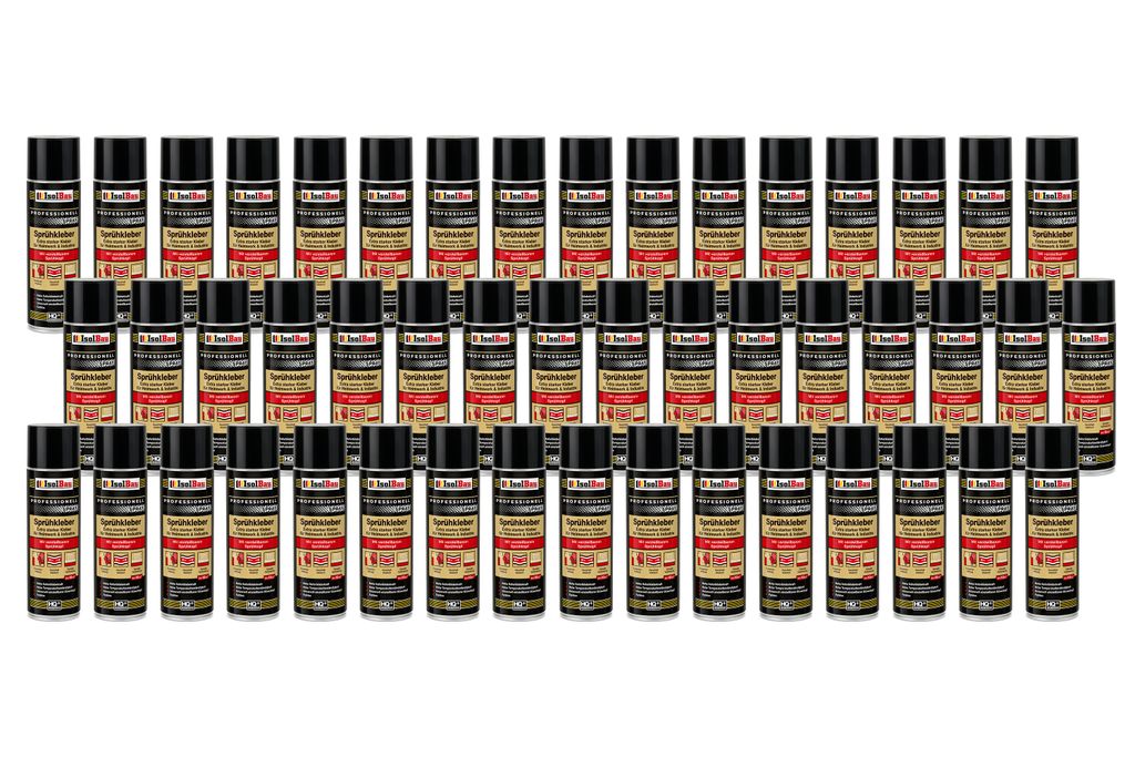 Isolbau Sprühkleber - 48 x 500 ml Extra starker Kleber für Heimwerk & Industrie - Klebe-Spray für Schaumstoff, Holz, Stoff, Leder, Filz uvm