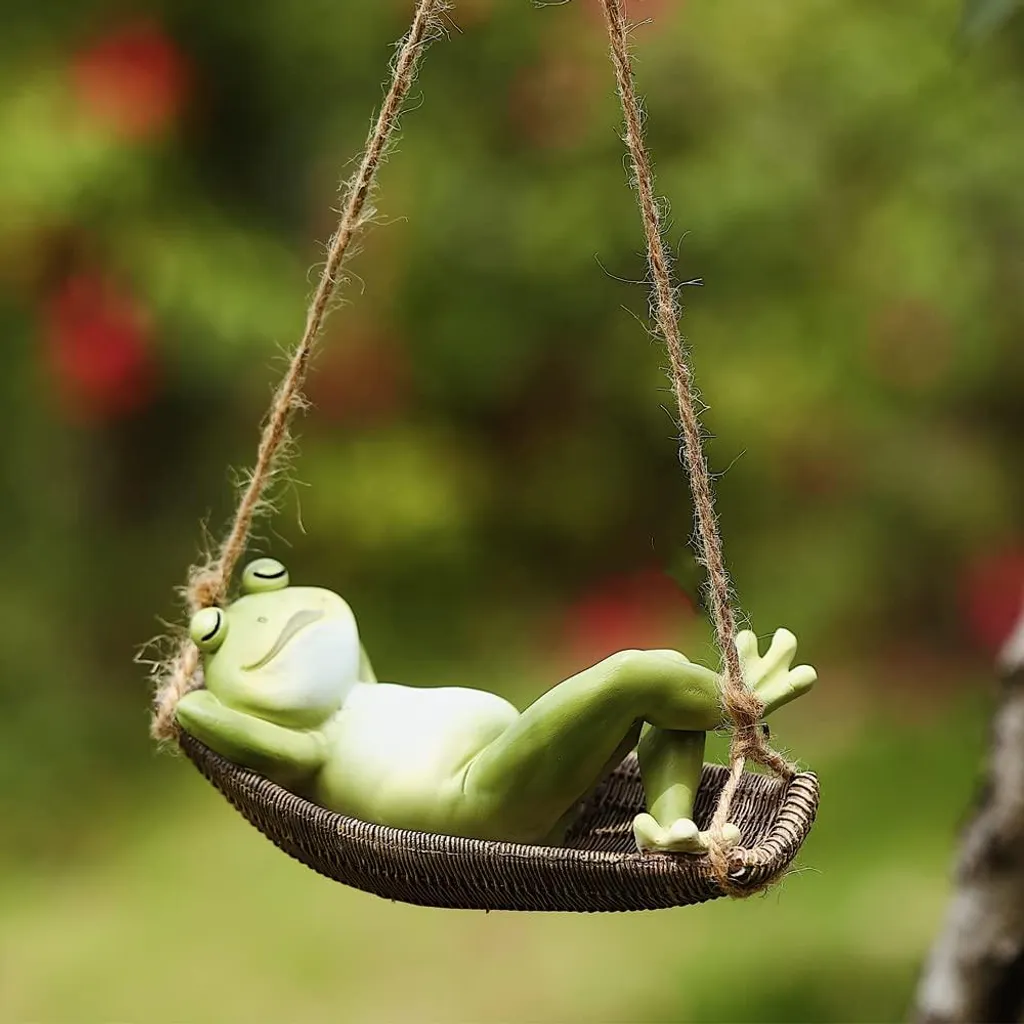Figurine de jardin grenouille suspendue - Balançoire décorative extérieure