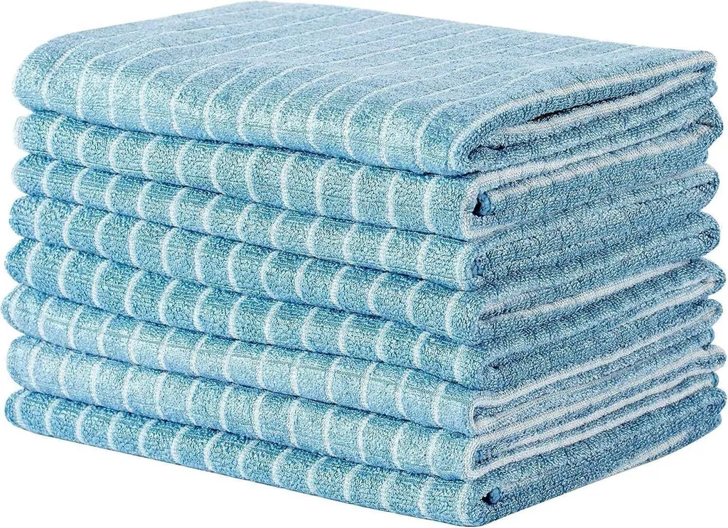 Fini les traces avec le torchon microfibre de bambou bleu 45x65cm x8