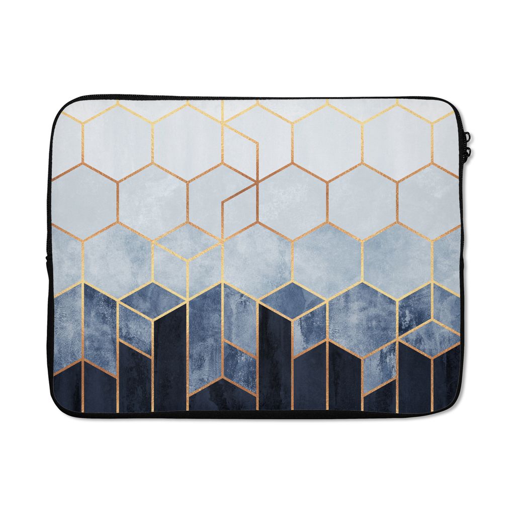 MuchoWow Laptop Hülle 17 Zoll Laptoptasche Sechseck - Gold - Schablonen - Zipper - Schutzabdeckung
