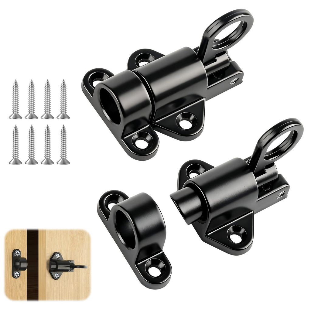 2-teiliges Set automatischer Türschlösser, schwarz, selbstschließend, federbelasteter Riegel, Aluminiumlegierung, Aufputzschloss für Türen, Fe...