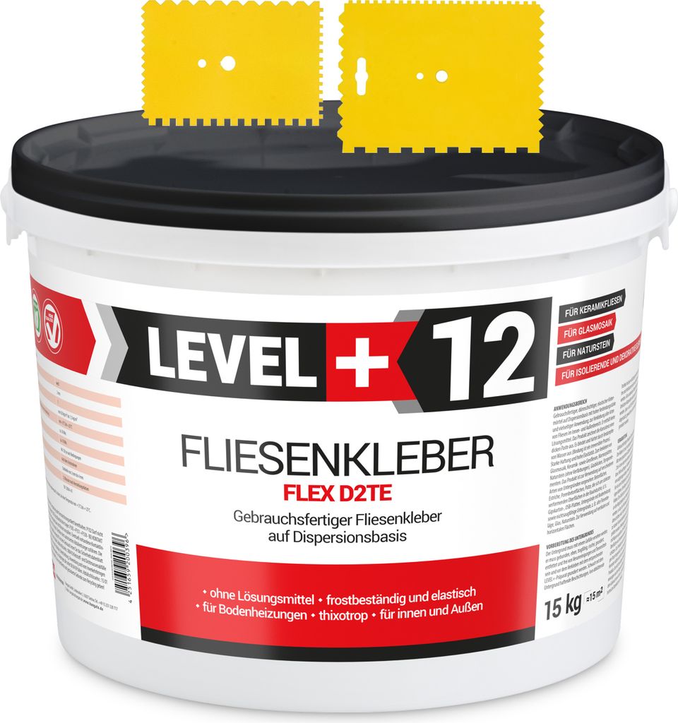 SET Dispersionkleber 15kg Fertig Fliesenkleber Flex + 2St. Zahnspachtel RM12
