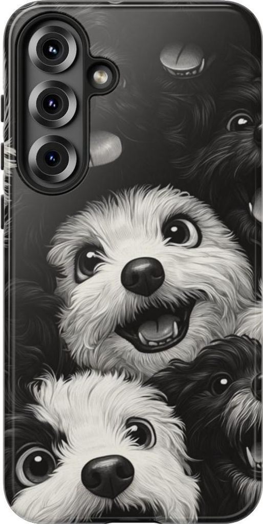 Fröhliche Hunde-Gesichter in Schwarz-Weiß – Hülle Kompatibel mit Samsung Galaxy S25 Plus