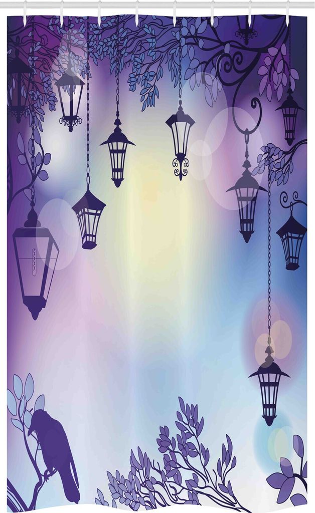 ABAKUHAUS Laterne Schmaler Duschvorhang, street, Badezimmer Deko Set aus Stoff mit Haken, 120 x 180 cm, Violet Mehrfarbig