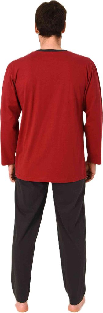 Normann Herren langarm Schlafanzug Pyjama mit eleganten Frontprint im zeitlosen Design ; rot , 54