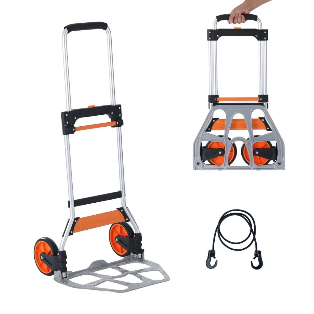 Diable pliable 125kg en aluminium et plastique avec tendeur de fixation