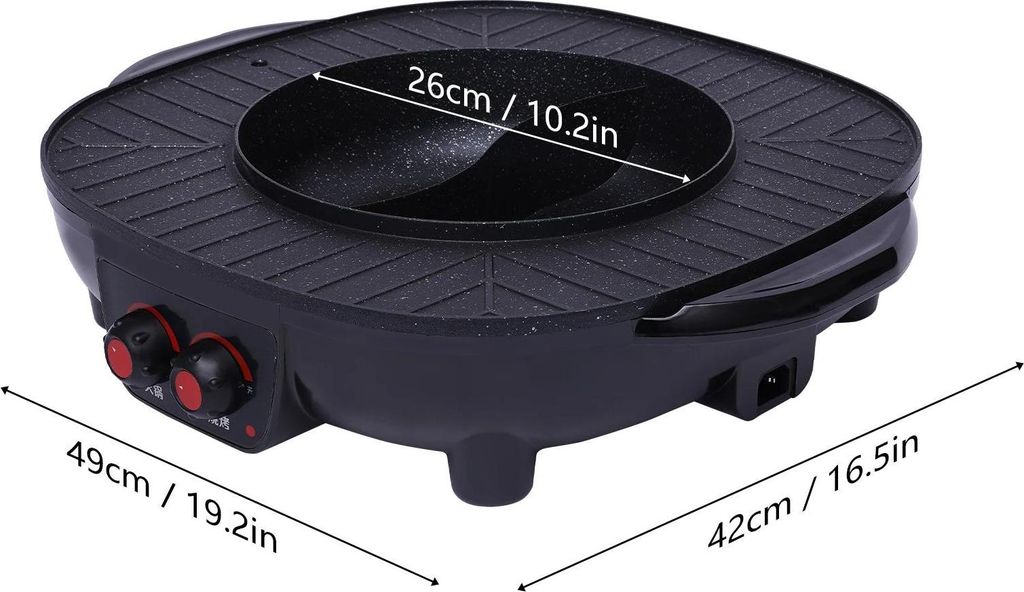 2‐in‐1 Elektrogrill & Hotpot - Tischgrill + Shabu‐Shabu Topf - 2000 W - 220 V - 3 L - Für 5–6 Personen - Multifunktion