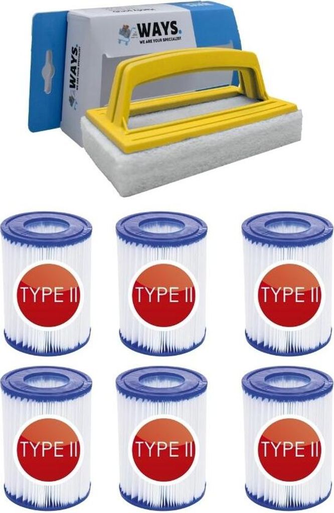 Bestway - Typ-II-Filter geeignet für Filterpumpe 58383 - 6 Stück & WAYS Scheuerbürste