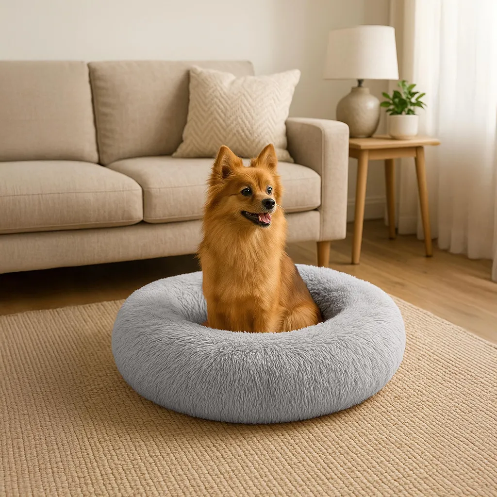 Belviona Letto a Ciambella 60cm - Cuccia Peluche Antistress Grigio Chiaro