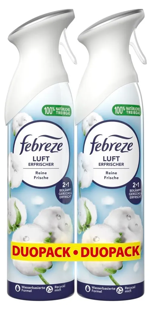 Febreze Désodorisant Air Fraîcheur Pure Duo 2x185 ml Spray Anti-Odeur