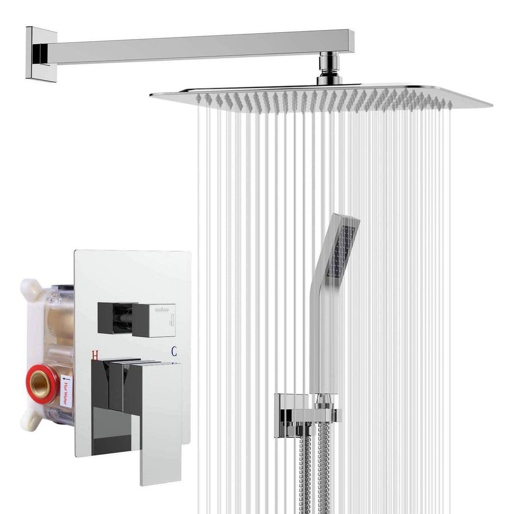 Rainsworth Unterputz Duscharmatur Set, 30x30cm Quadratischer Regenduschkopf mit Hochmoderne Air Injection Technology, Hochwertig Edelstahl und Messing