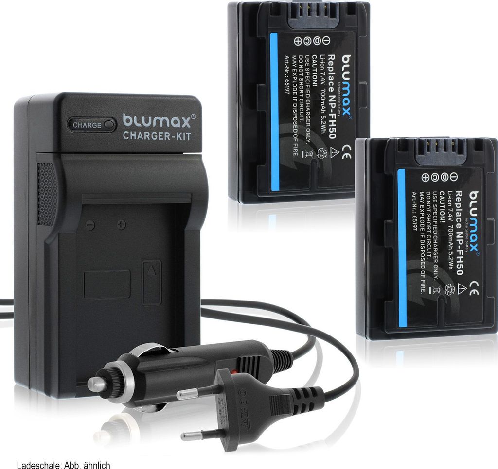 2x Akku + Lader für Sony NP-FH50 NP-FH60 NP-FH70 NP-FH100 Alpha A390 700 mAh