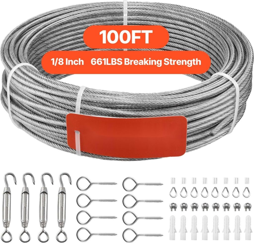 Edelstahldrahtseil - 7x7 Litzen - Ø 3,2 mm - Länge 30,5 m - Edelstahl 304 Rostfrei - Bruchlast 2,94 kN - Für Terrassengeländer & Gartenspaliere