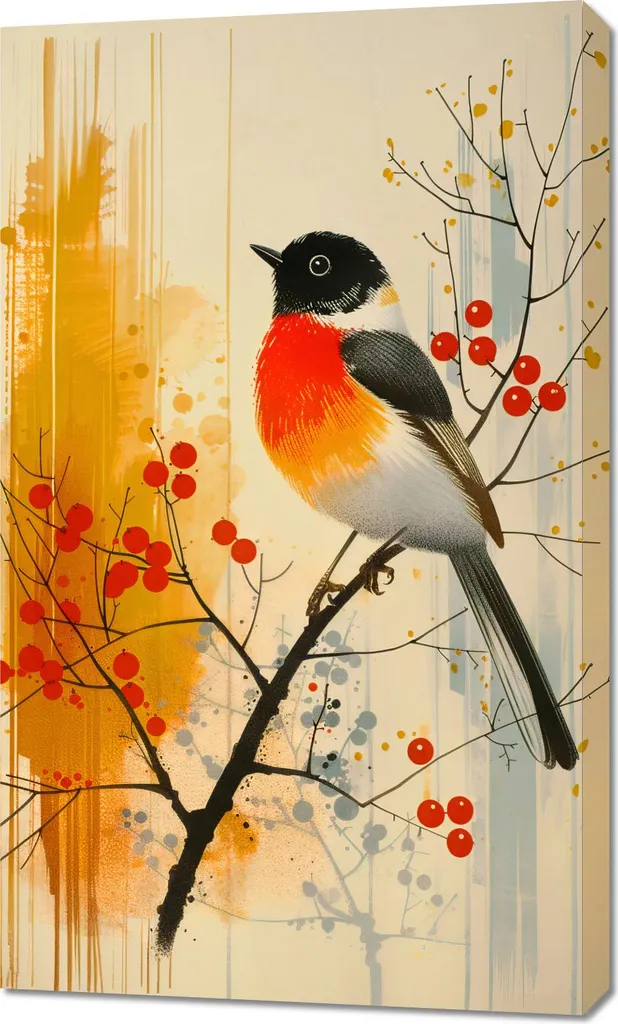 Décoration Murale Rouge-gorge d'automne - Tableau Format 60x100 cm