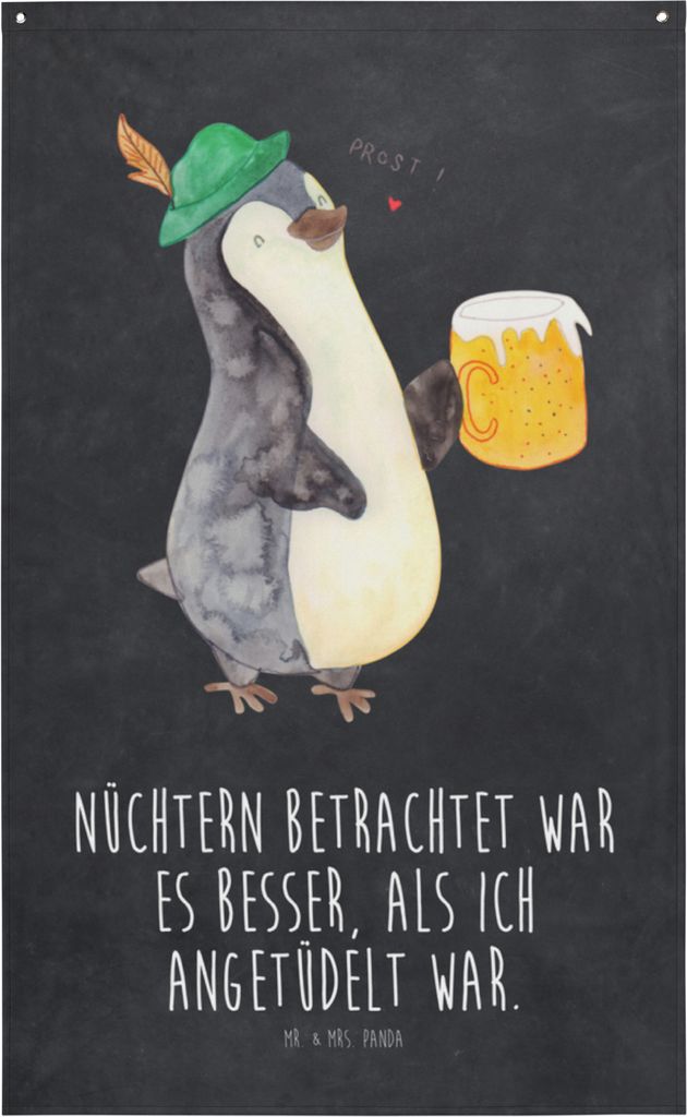 Mr. & Mrs. Panda Wandbehang Pinguin Bier - Kreidetafel - Geschenk, Gobelin, Wandbild, Tapestry, Tapisserie, Angetüdelt, Pinguine, Beschwippst, Wan...