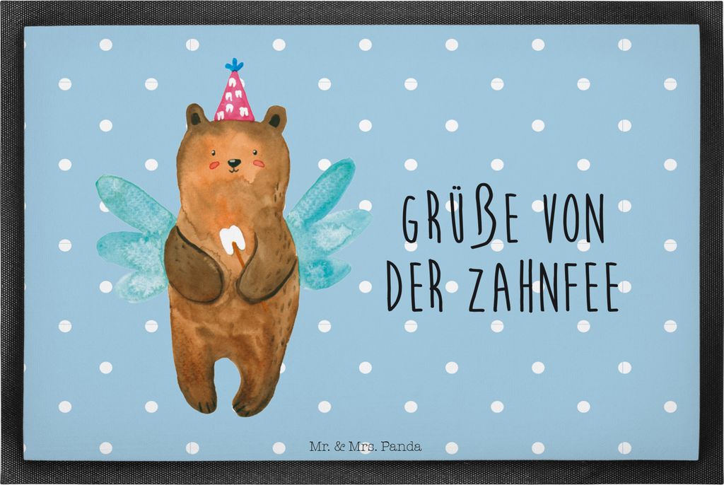 Mr. & Mrs. Panda Fußmatte Bär Zahnfee 60 x 90 cm - Blau Pastell - Geschenk, Schmutzmatte, Schmutzfangmatte, Fee, Erster Zahn, Eingangsmatte, Tedd...