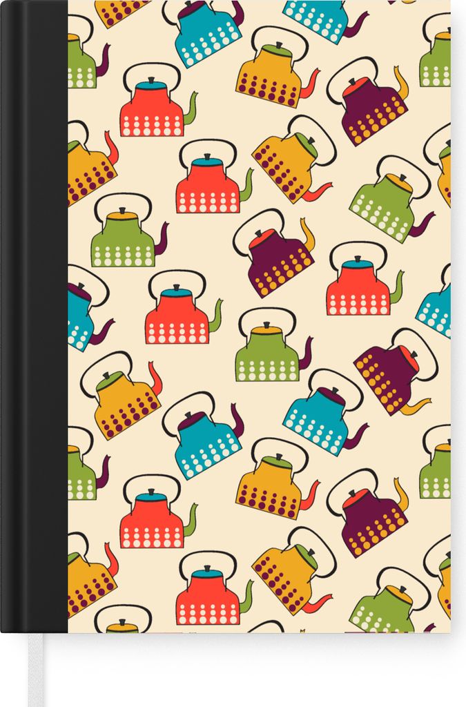 MuchoWow Notizbuch Tagebuch Haushaltsbuch Notebook A5 Design - Retro - Teekanne - Farben - Notizblock - Notizheft - Notebook - Schreibblock - Papier