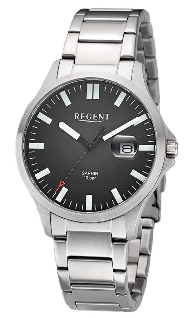 Montre analogique pour homme Regent BA-794 avec bracelet en cuir noir