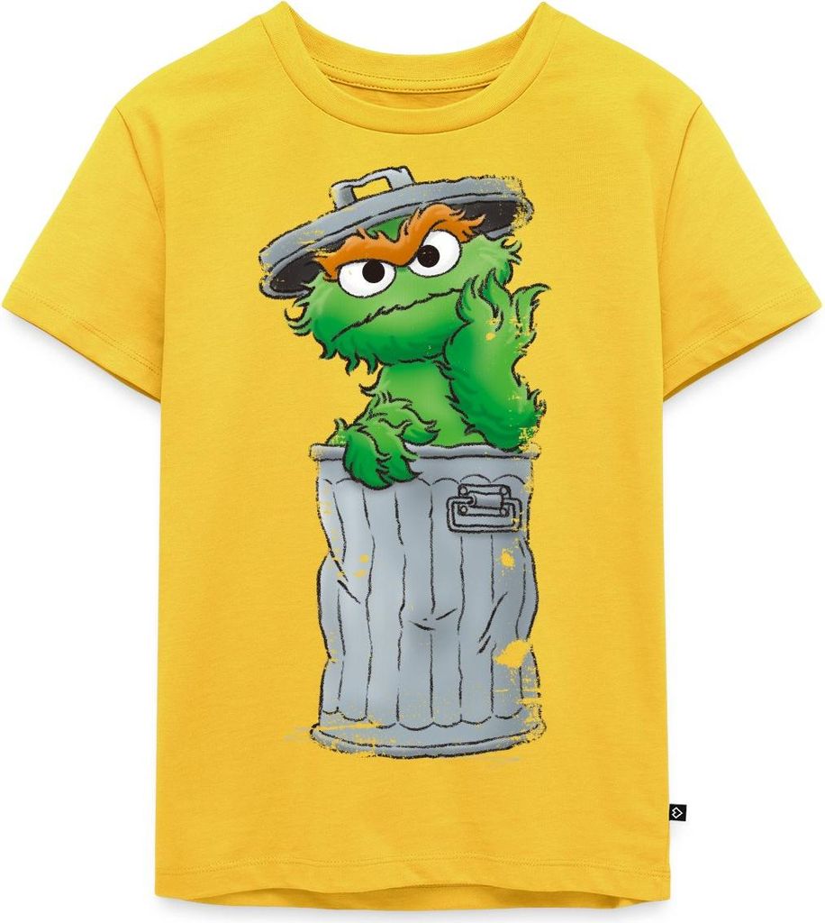 Spreadshirt Sesamstraße Oscar Mülltonne Kinder Premium T-Shirt, 110/116 (4 Jahre), Sonnengelb