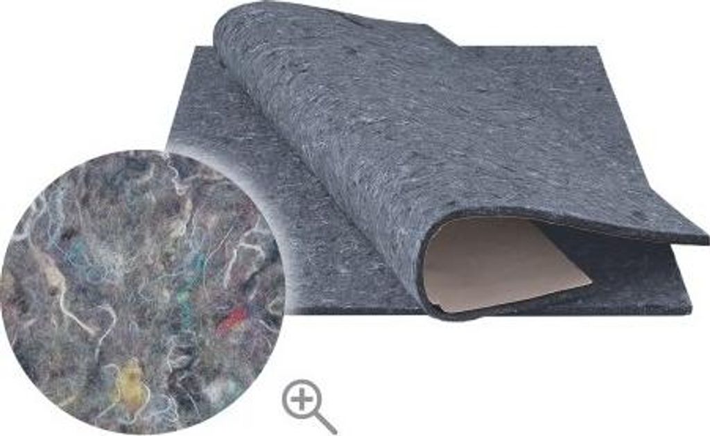 A close-up view of a gray felt mat with a magnified section showing the fibrous texture.