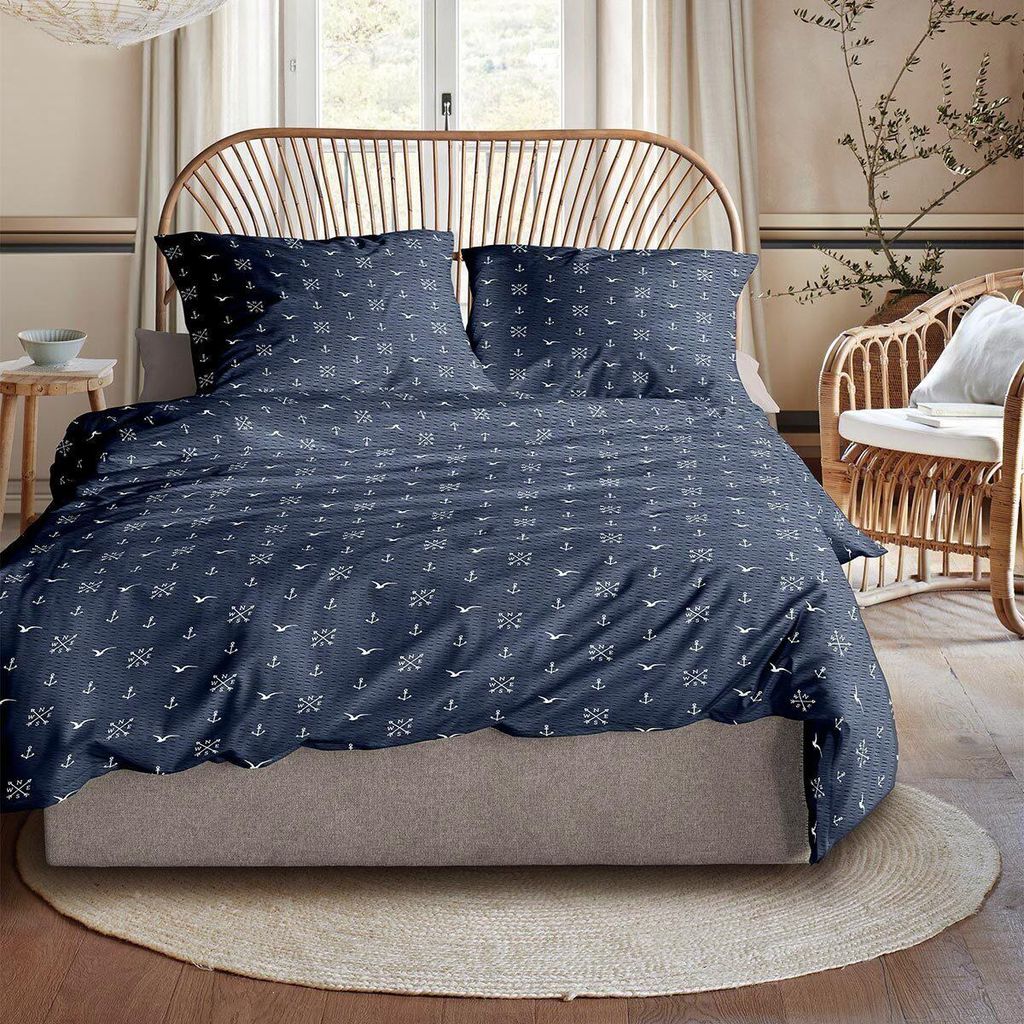 Irisette Seersucker Bettwäsche Easy Worthing blau 135x200 Produktbild 