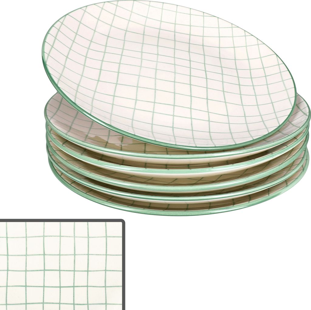 A stack of plates with a grid pattern.
