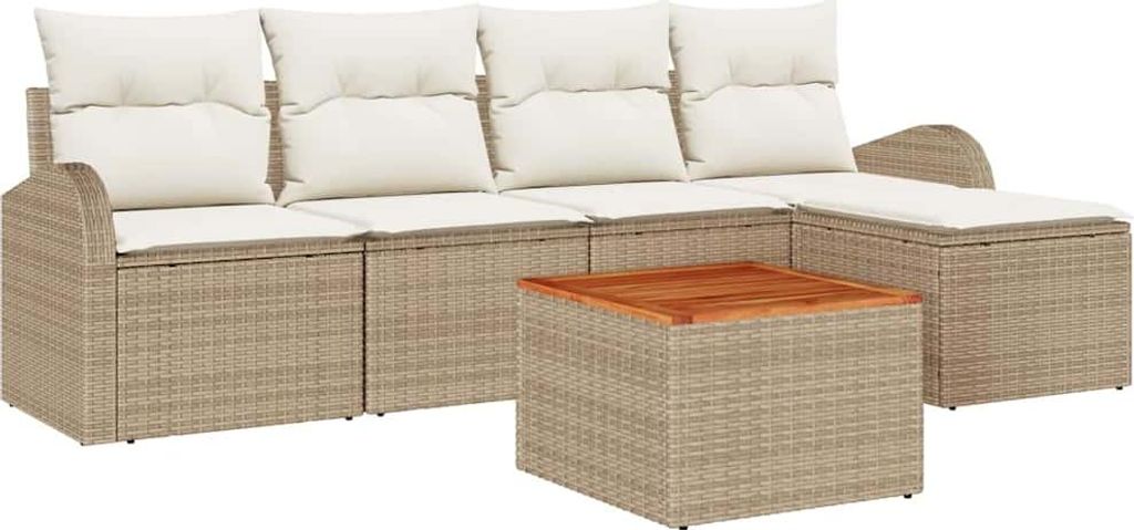 vidaXL Gartensofa-set mit Speicher 6 pcs Beige und Creme Poly-Rattan