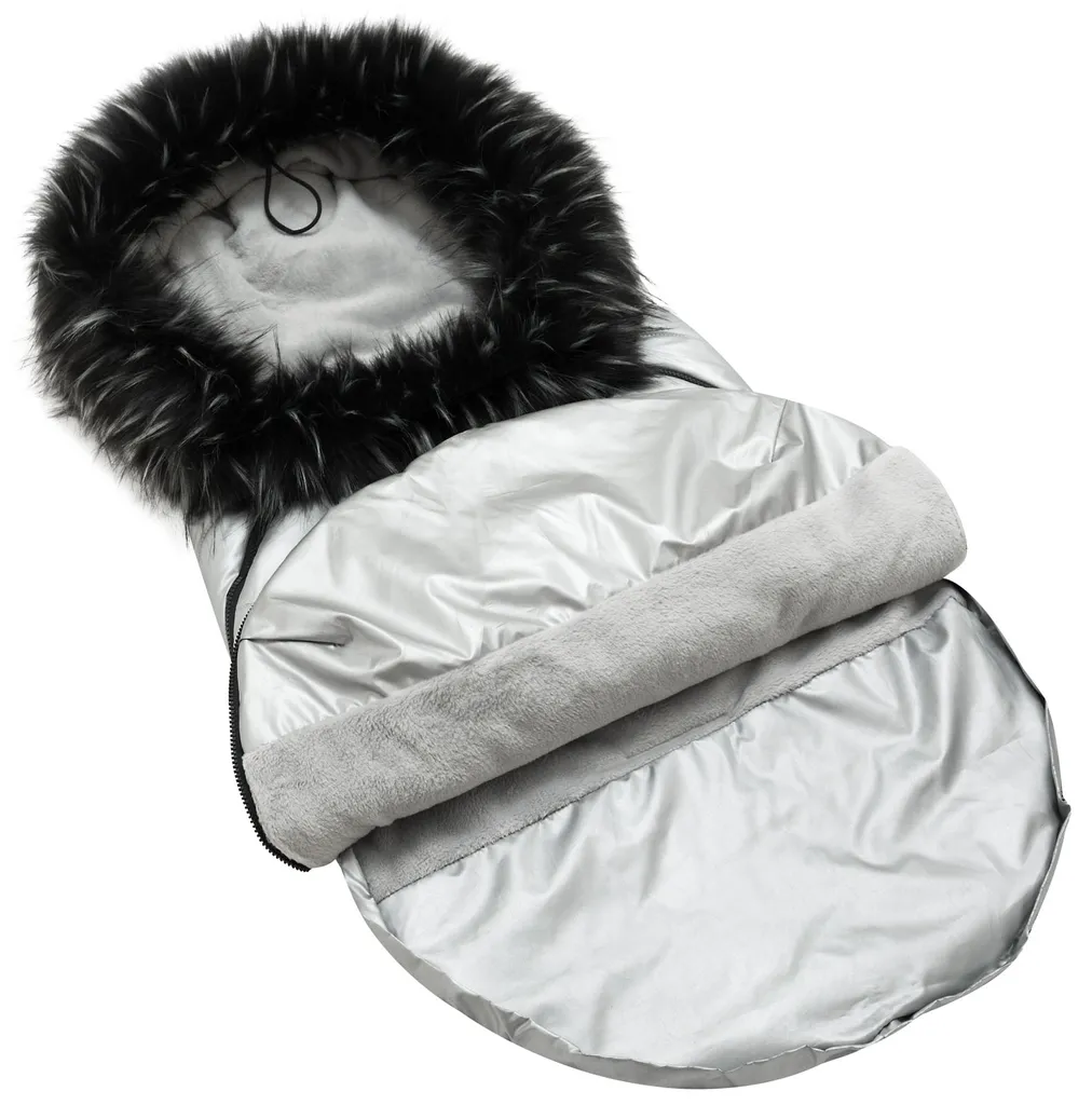 Chancelière universelle poussette hiver imperméable avec fourrure Silver - 3