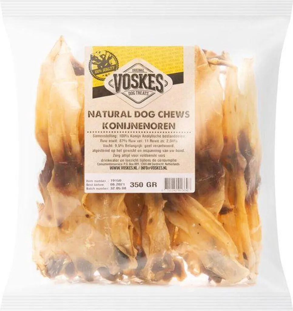 Snack Digeribile Orecchie di Coniglio Voskes 350g | 100% Naturale - 1